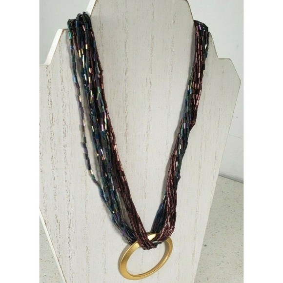 COLDWATER CREEK Iridescent Purple & Blue Glass Torsade 22 Inch Necklace - Picture 6 of 12
